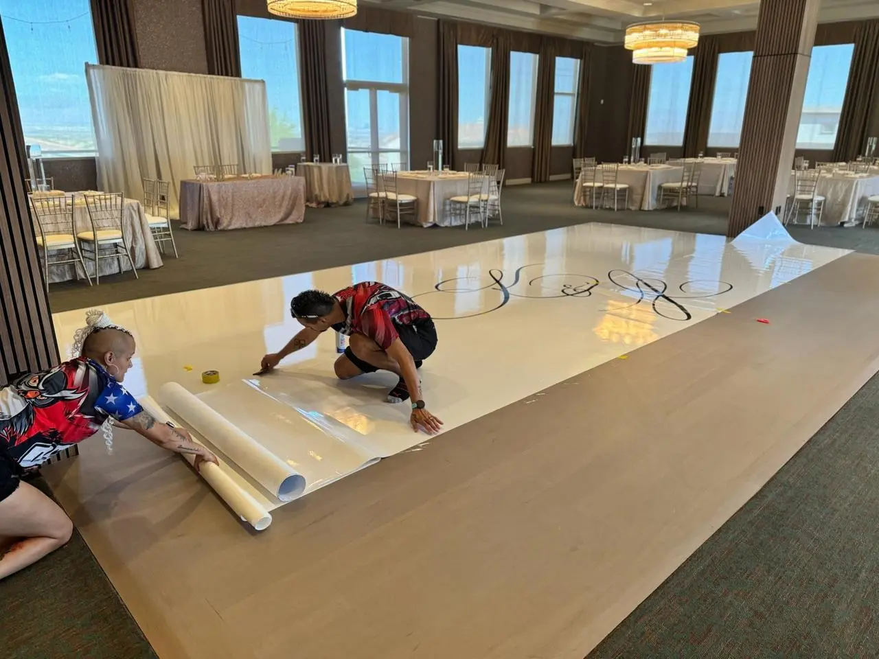 Custom Vinyl Dance Floor Installation Wedding Event Production Las Vegas