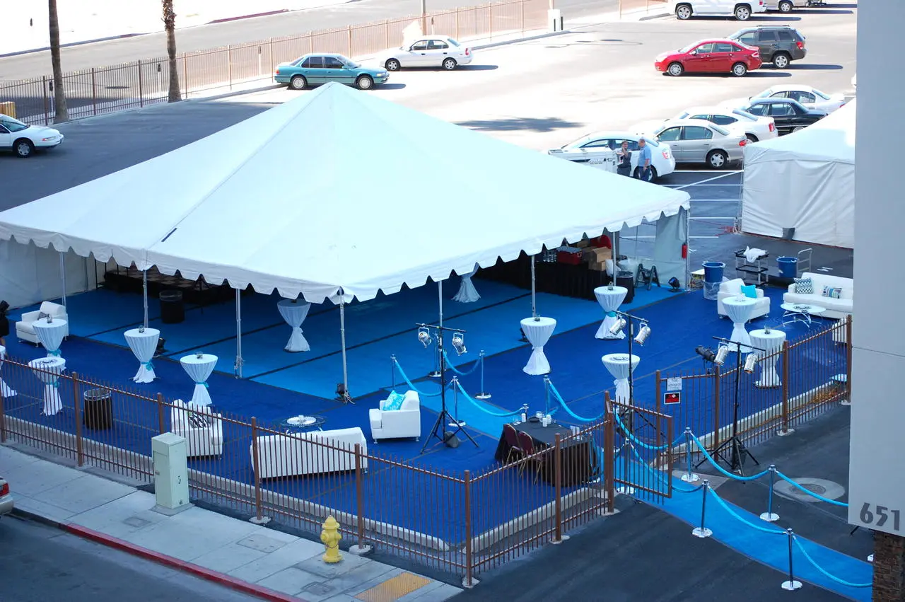 Outdoor Event Blue Carpet White Tent Lounge Furniture Event Production Las Vegas