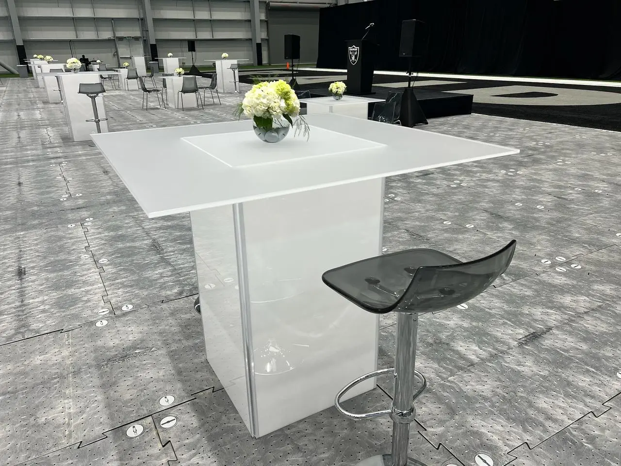 Modern White High Top Tables Bar Stools Raiders Event Production Las Vegas