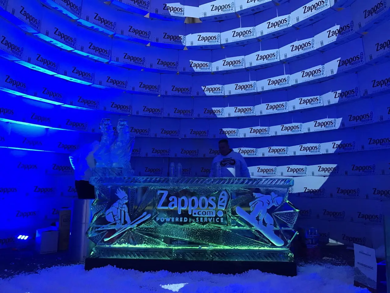 Zappos winter wonderland ice sculpture bar for event production in Las Vegas