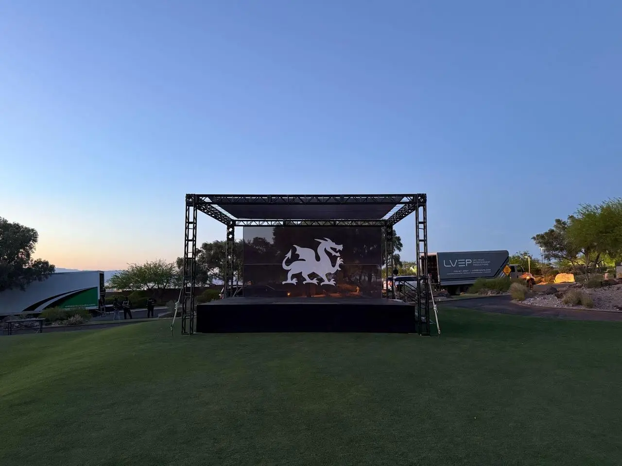 Outdoor Event Stage Dragon Logo LED Screen Truss Structure Las Vegas Event Production