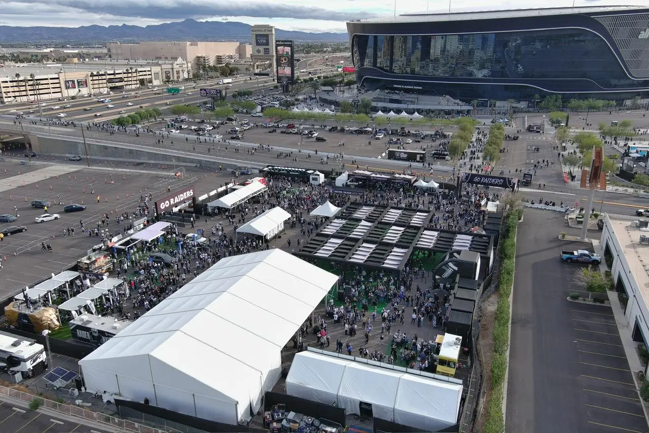 Aerial View Modelo Tailgate Area Allegiant Stadium Checkerboard Pattern Las Vegas